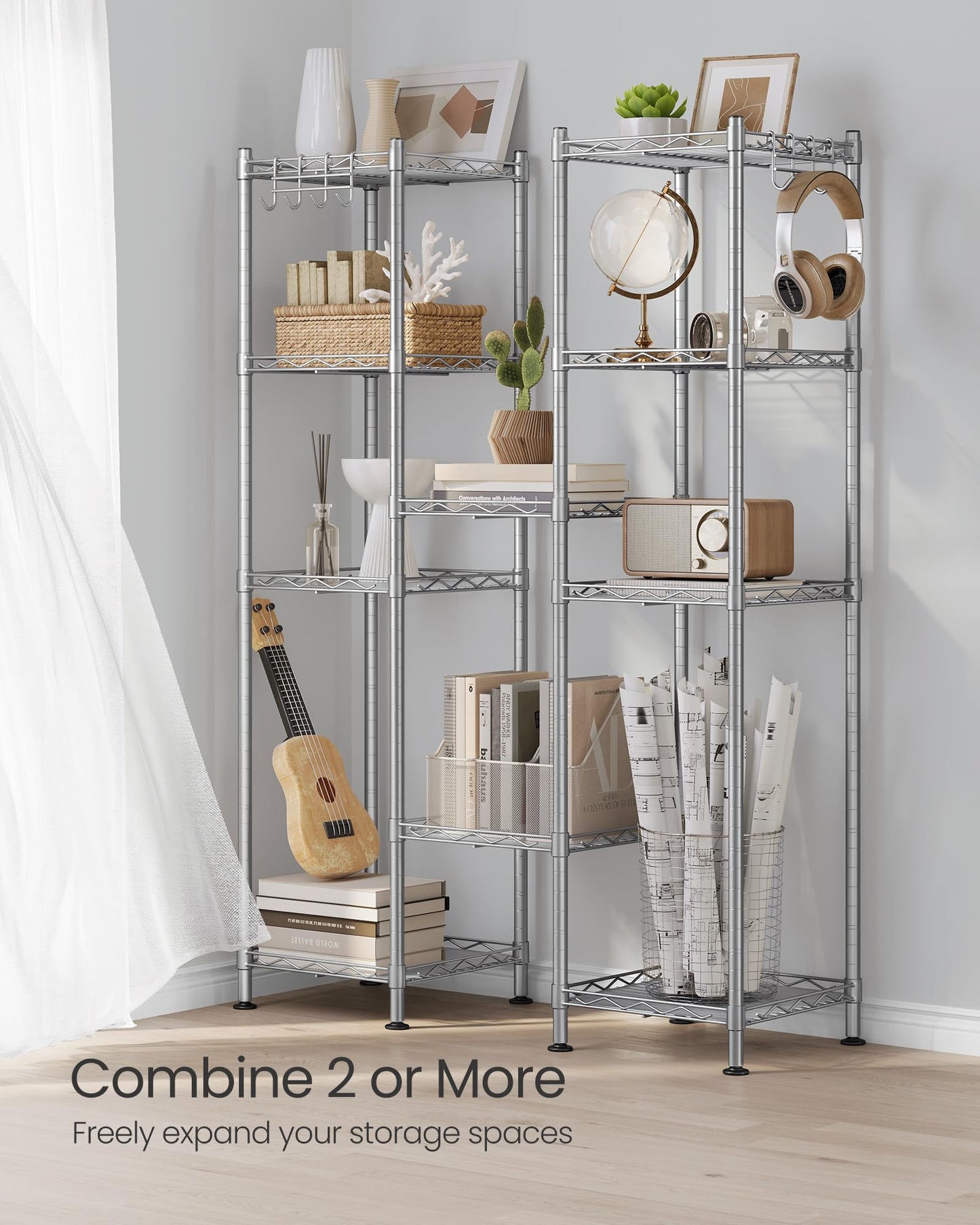 SONGMICS Storage Shelf, Bathroom Shelf for Small Space, 5 Tier, Silver
