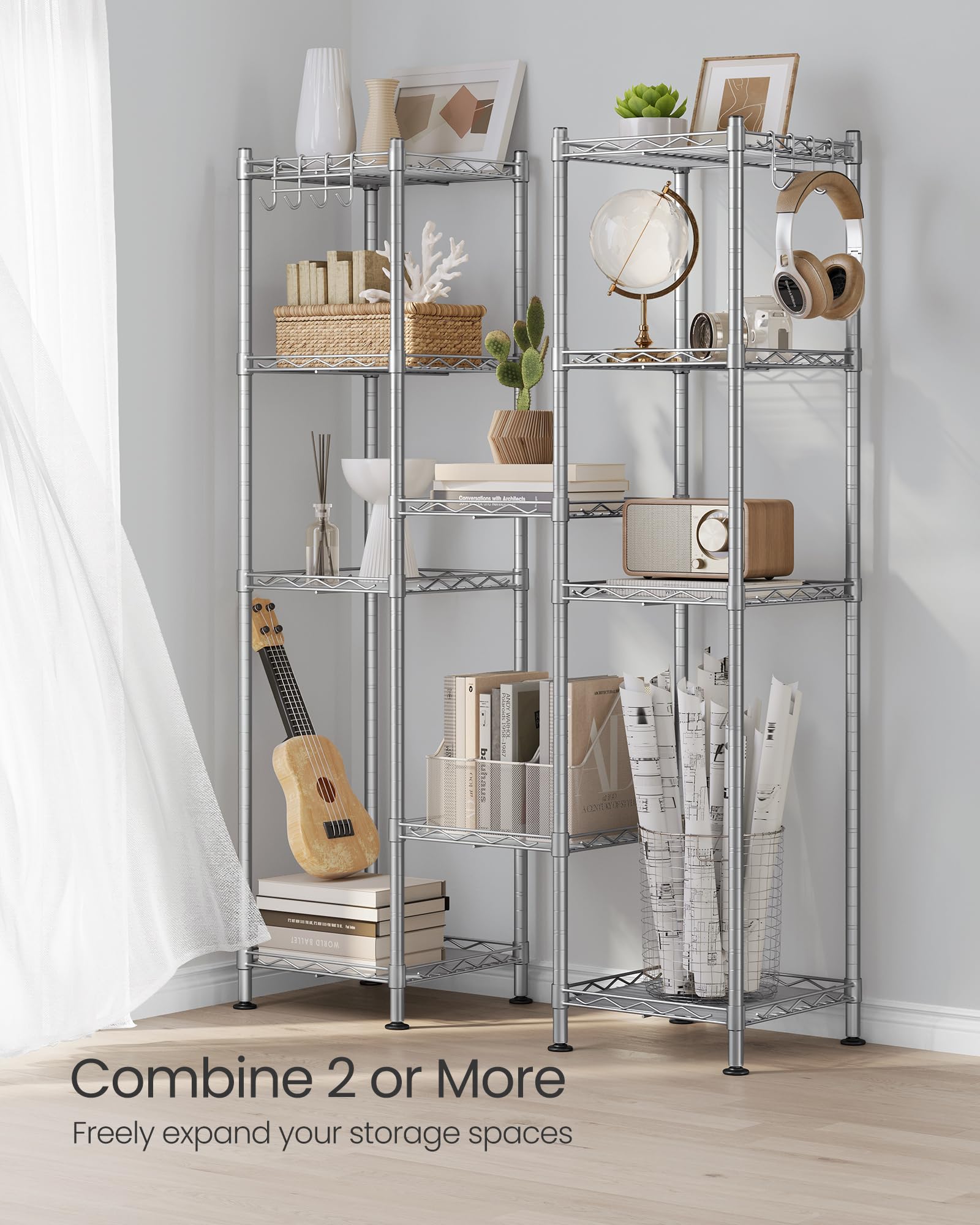 SONGMICS Storage Shelf, Bathroom Shelf for Small Space, 5 Tier, Silver