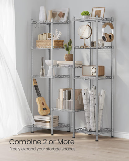 SONGMICS Storage Shelf, Bathroom Shelf for Small Space, 5 Tier, Silver
