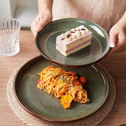 24 Piece Dinnerware Sets for 8, Modern Stoneware Plates and Bowls Setst, Perfect for Family Gatherings & Holiday Celebrations, Easy Cleaning Dishes Set, Stack Compactly Dishware, Brown Green