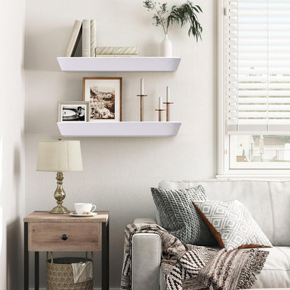 16"x6.8"x1.6" Slanted Floating Wall Shelves 2-Pack - Rustic White Finish, Heavy-Duty Solid Wood Design with Hidden Brackets - Perfect for Living Room, Kitchen, Bathroom, or Office