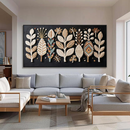 Large Boho Black Wall Art For Living Room Chic Home Wall Art Modern Multicolor Leaves Feather Canvas Wall Art Decor Picture For Bedroom Apartment Kitchen Home Wall Decor 29" X 58" With Framed