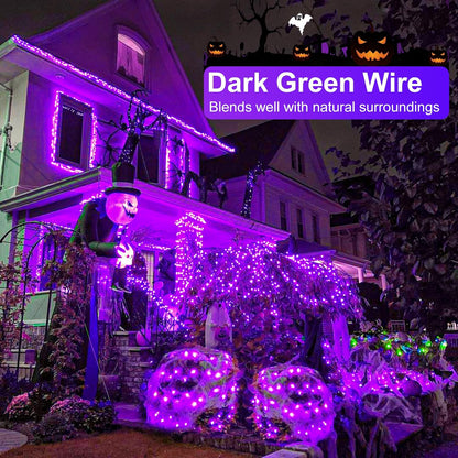 2 Pack Halloween Lights Outdoor, Total 200FT 600 LED Purple String Lights for Outside with 8 Modes Waterproof, Plug in Halloween Decorations for Indoor House Room Patio Garden Party Holiday
