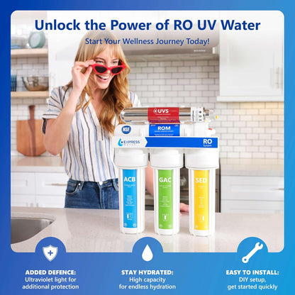 Express Water Ultraviolet Reverse Osmosis Water Filtration System – 6 Stage RO UV Water Filter with Faucet and Tank – UV Under Sink Water Filter – 100 GPD