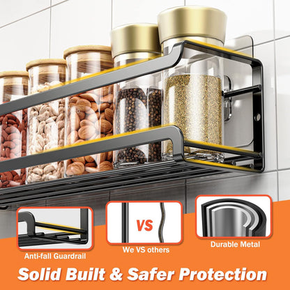 Spice Rack Wall Mounted 4 Pack,Space-Saving Spice Organizer for Spice Jars and Seasonings,Screw or Adhesive Hanging Spice Rack Organizer for Your Kitchen Cabinet,Pantry Door,11.41x2.75x2.75in