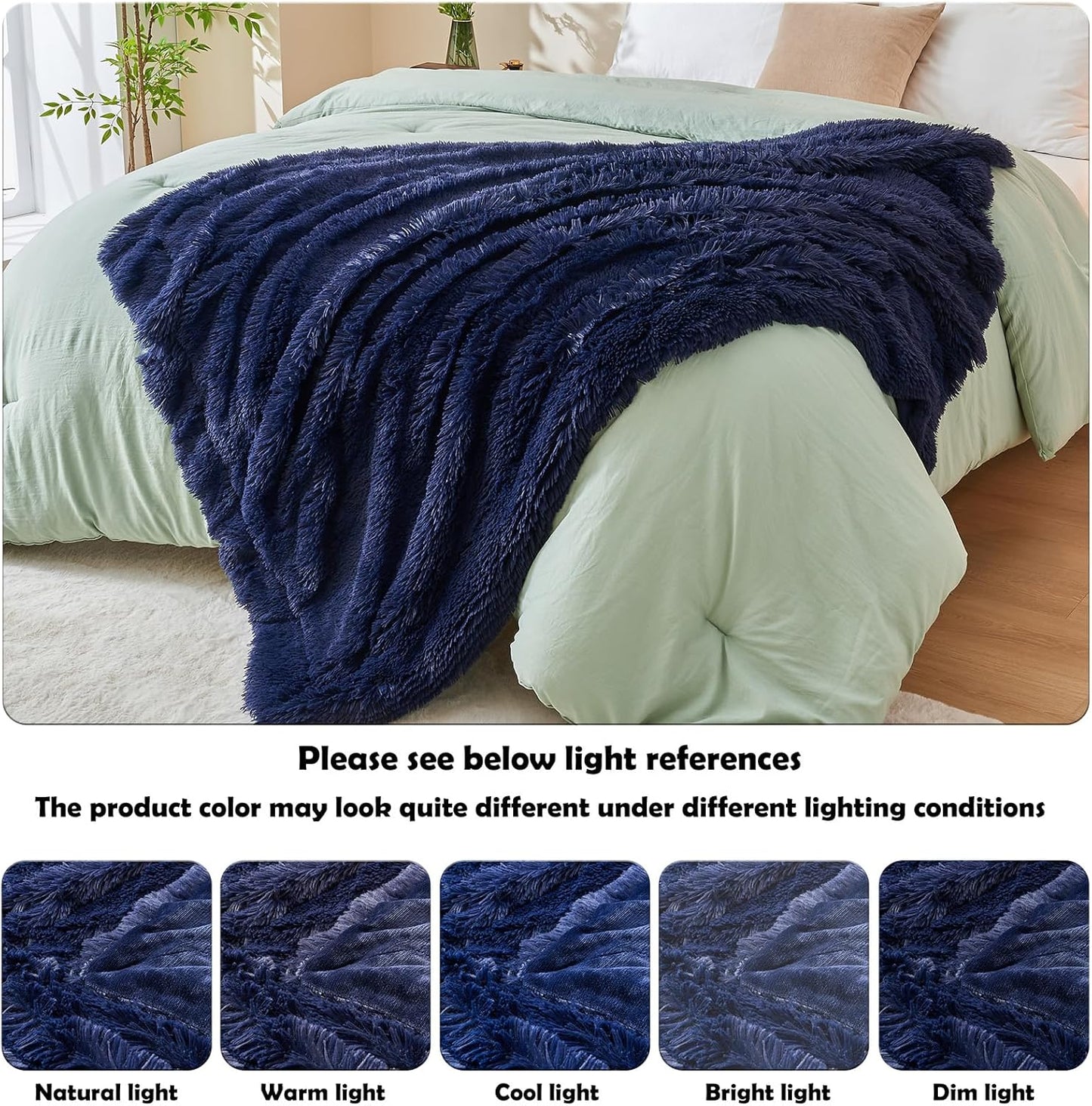 GONAAP Fuzzy Faux Fur Throw Blanket Twin Size Dark Navy Super Soft Cozy Plush Fuzzy Shaggy Blanket for Couch Sofa Bed (Dark Navy, Twin(60"x80"))