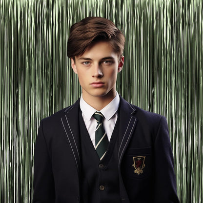 3 Pack 3.3 x 8.2 ft Matte Green Foil Fringe Backdrop Curtains, Tinsel Streamers Party Decorations, Fringe Backdrop, Door Shimmer for Graduation, Birthday Party