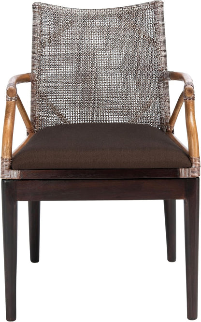 SAFAVIEH Home Collection Gianni Tropical Coastal Brown White Wash Solid Wood Arm Chair