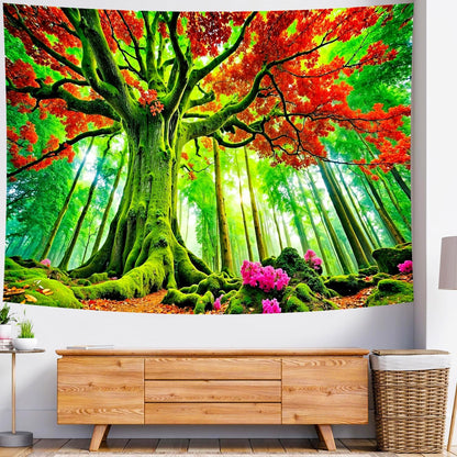 Delur Forest Tapestry Tree of Life Green Landscape Rainforest Wall Hanging Tapestry Colorful Mystical Nature Spiritual Psychedelic Headboard for Bedroom Living Room Home Decor (59.1" x 78.7")