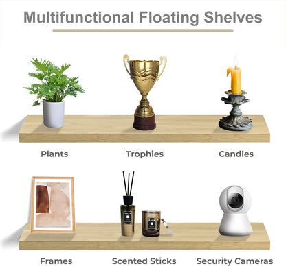 Sorbus Floating Shelves for Wall - 48 Inch Long Bathroom Shelves, Wall Decor for Bedroom, Kitchen, Living Room & Book Storage - Mounted Floating Shelf with Invisible Brackets (Maple Wood, 2 Pack)