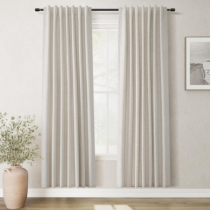 BOODII Natural Blackout Curtains for Bedroom 80 Inch Length 2 Panels Set Room Darkening Linen Curtains Beige Black Out Curtain Neutral Thermal Insulated Living Room Nursery Drapes Back Tab 52x80