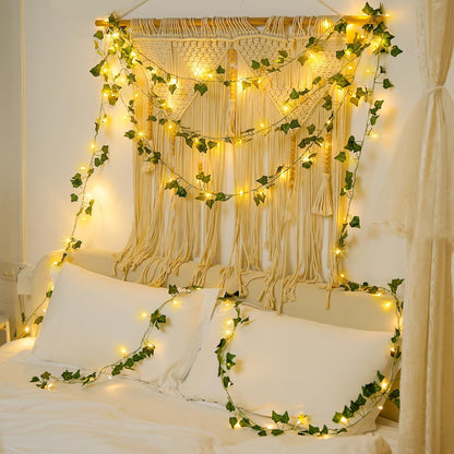 JMEXSUSS 100 LED Vines with Lights Plug in, Ivy Vines with Fairy Lights with Remote, 33 FT Leaf String Lights Waterproof for Room Bedroom Wall Fireplace Decoration（Warm White）