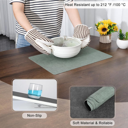 Myir JUN Placemats Dual Sided, Faux Leather Place Mats Set of 6 Indoor for Dining Table Non-Slip Washable Wipeable Heat Resistant Outdoor Table Mats (Gray Sage Green, Set of 6)