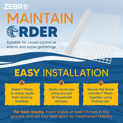 ZEBRO 4' x 50' White Plastic Garden Fence Roll – Standard Duty Safety Netting for Snow, Poultry, Deer, Dogs – Reusable Outdoor Barrier for Yard, Landscaping, Animal Protection