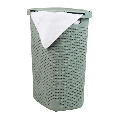 Mind Reader Slim Laundry Hamper with Lid, 60L Tall Clothes Basket, Narrow Tapered Design for