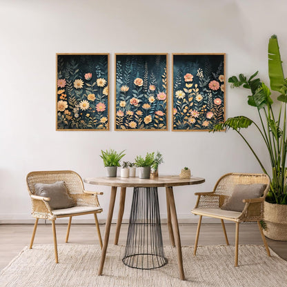 HPNIUB Modern Dark Wildflower Framed Canvas Wall Art Set,Minimalist Nature Jungle Botanical Landscape Wall Decor, (16x24 Inch) Farmhouse Painting for Living Room, Bedroom, Office