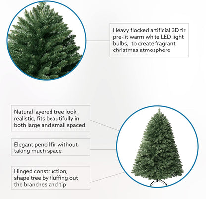 Prague 7.5ft Prelit Artificial Christmas Tree with Foot Pedal, 1717 Branch Tips, 550 Warm Lights and Metal Stand, 56" Wide Realistic Spruce Christmas Tree with Lights by Naomi Home