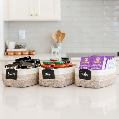 NaturalCozy 11.8"x8"x4.5” Storage Baskets for Shelves 3 Pack | Cotton Rope Woven Small Baskets for Organizing | Small Storage Bins for Nursery, Bathroom, Closet, Cube Shelf, Decorative, Gift Basket