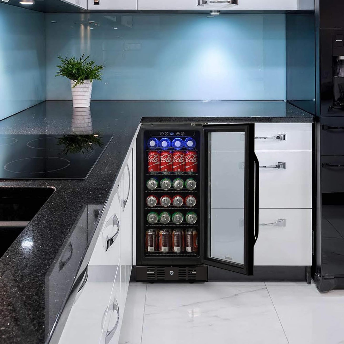Newair 24" Wine and Beverage Refrigerator 20 Bottle and 70 Can Capacity, Built-in or Freestanding Cooler, Dual Zone Fridge in Stainless Steel with Splitshelf