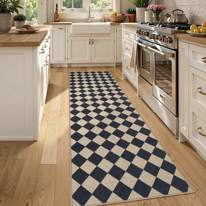 Lahome Checkered Outdoor Runner Rug, 2x8 Kitchen Runner Rugs for Non Skid Washable Entryway Carpet, Checkerboard Non Slip Non Shedding Carpet for Bedroom