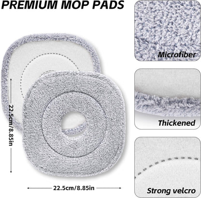 9 Inch Square Microfiber Mop Pad Refill Compatible with True & Tidy Mop System and Most 9 Inch Square Spin Mops - Thickened Washable & Reusable Mop Replacement Pad for Wet Dry Mopping(6 Pack)