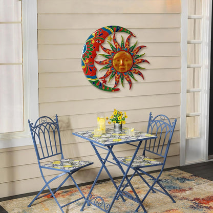 Limygus Sun and Moon Wall Decorations for Outdoor, Colorufl Metal Sun Wall Art Decor with Moon & Stars Perfect for Patio, Garden, Yard, Living Room, Bedroom