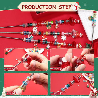 Beaded Garden Stake, DIY Fairy Wand Beaded Decorative Garden Stake Kit with 12IN Threaded Rod Crystal Stopper Top Large Holes Beads Christmas Decoration Pendants Outdoor Fairy Garden kit (110 Pieces)