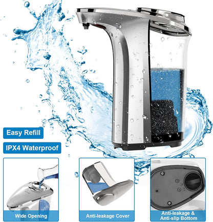 Automatic Soap Dispenser, Touchless Dish Soap Dispenser 17oz/500ml with Upgraded Infrared Sensor, 5 Adjustable Soap Dispensing Levels, Liquid Hand Dispenser for Bathroom (Silver Set)