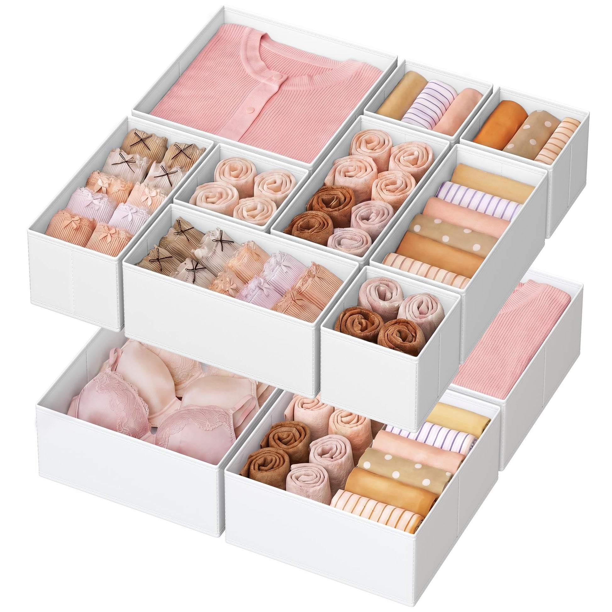 SONGMICS Drawer Organizer,Dresser Drawer Organizers, Set of 12, Foldable Fabric Storage Bins for