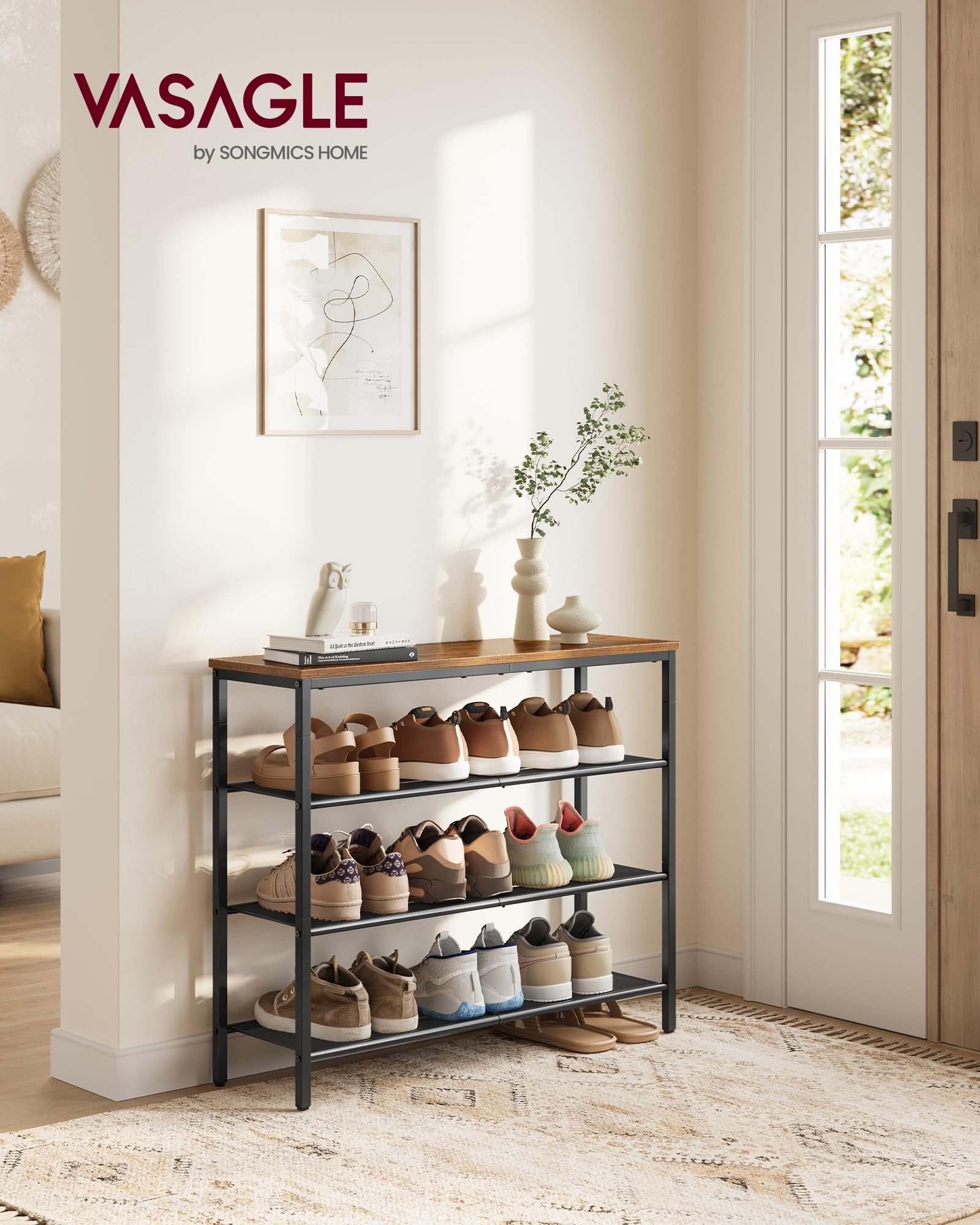VASAGLE 4-Tier Shoe Rack, Large Shoe Storage Organizer for Closet, Entryway, 15-20 Pairs, with 3