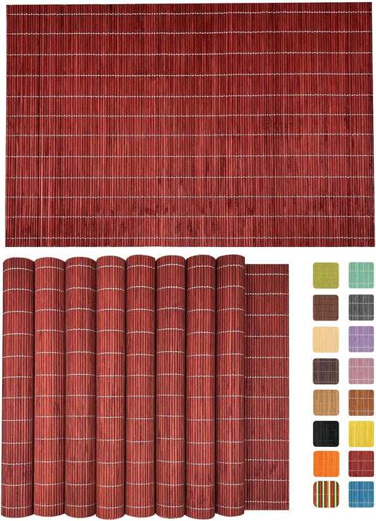 ANDSTAR Set of 8 Pcs Bamboo Placemats Natural Anti-Slip Bamboo Placemats Washable Heat-Resistant Table Mats for Dining Room and Kitchen （Red）