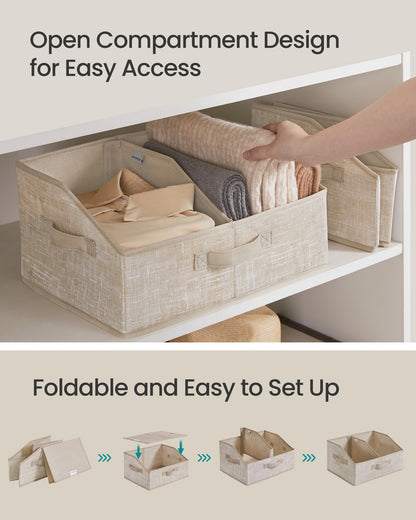 SONGMICS Storage Baskets, Set of 6, Foldable Closet Organizer for Shelves