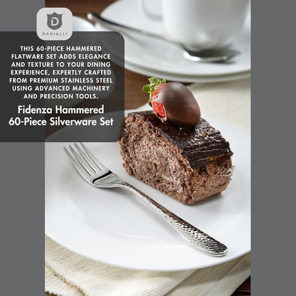 Hammered Silverware Set | Premium 18/10 Stainless Steel Flatware Service for 12 | Heavy-Duty & Dishwasher Safe | Built to Last (60-Piece, Fidenza Hammered)