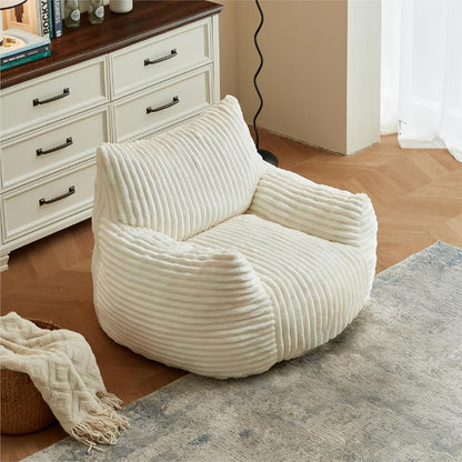 Premium Beige Bean Bag Chair for Adults with Armrest- Ultra Plush Memory Foam Lounge Sofa & Comfy Reading Nook Chair for Bedroom, Living Room & Dorm (White, Without Pedals)