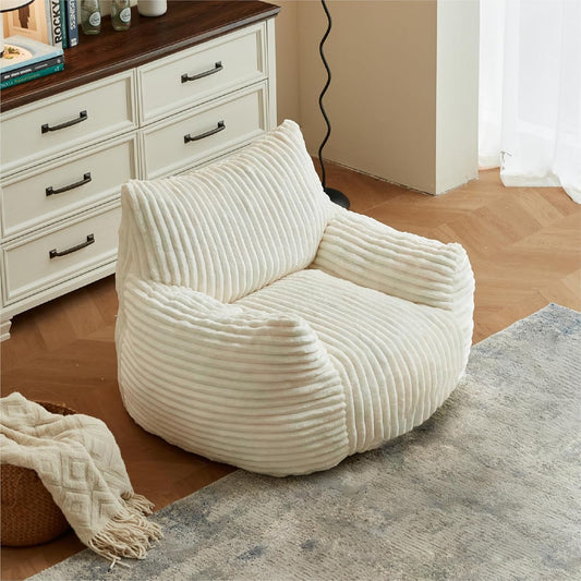 Premium Beige Bean Bag Chair for Adults with Armrest- Ultra Plush Memory Foam Lounge Sofa & Comfy