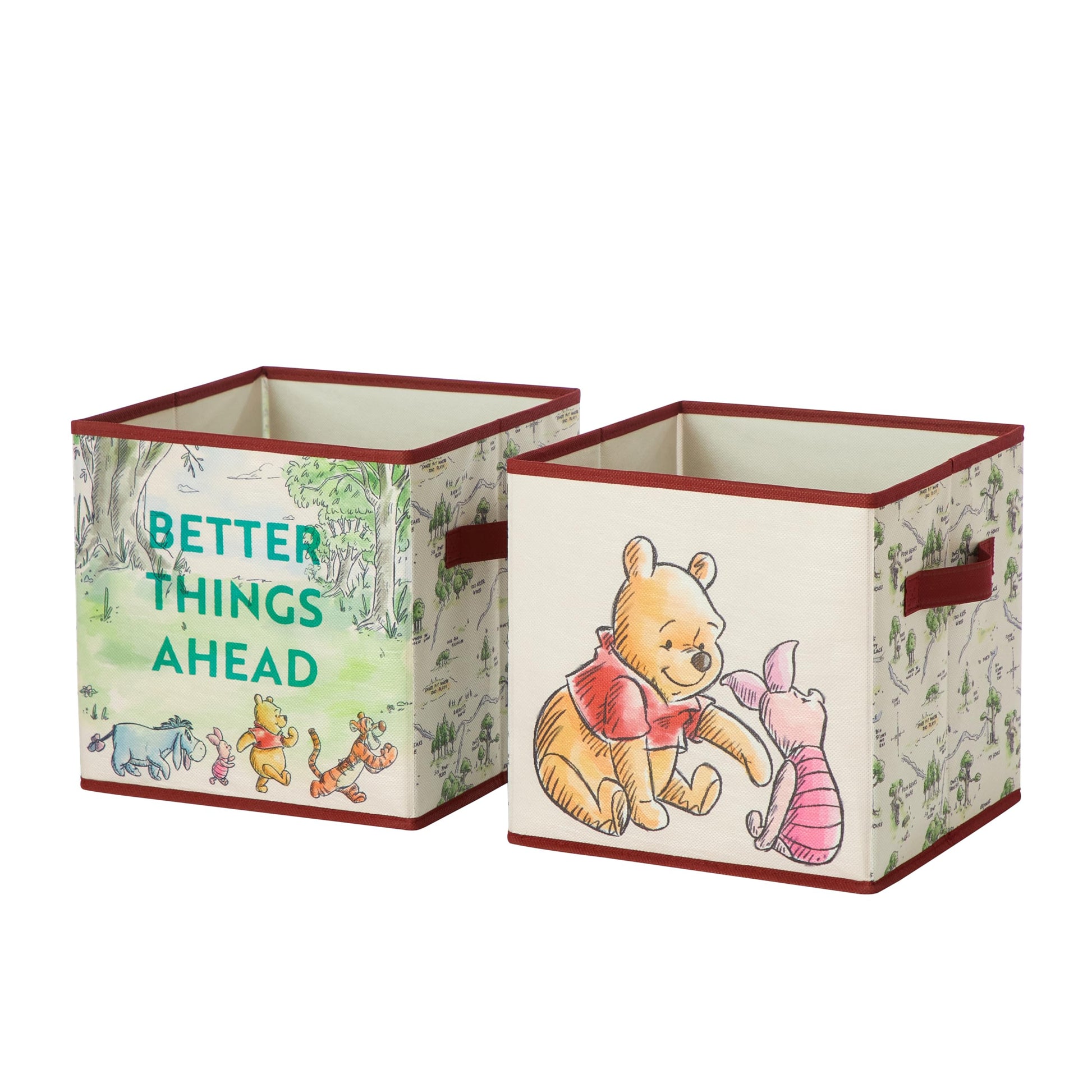 Disney Winnie the Pooh Storage Cubes, Set of 2 Fabric Storage Bins with Handles, 10x10 Collapsible