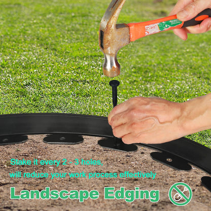 LINSHRY Landscape Edging, 40FT No Dig Garden Edging Border Kit with 48pcs Spikes, 2 Inch Tall Plastic Lawn Edging for Landscaping, Flower Bed, Grass, Yard