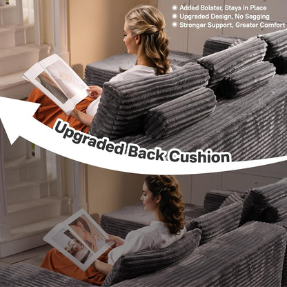 104" Cloudy Sectional L Shaped Couch for Living Room, No Assembly Required, Modular Comfy Sofa with Deep Seat, Fluffy Couch with Sleeper Chaise for Apartment Lounge (Grey)