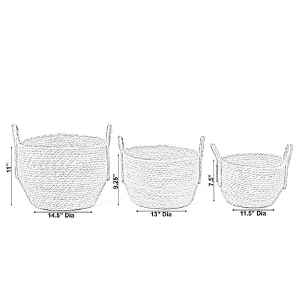 Vintiquewise Decorative Round Wicker Woven Rope Storage Blanket Basket with Braided Handles - Set