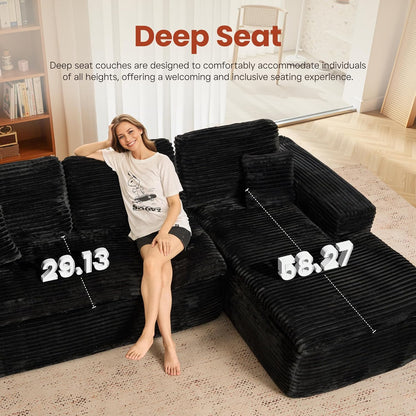 ovios 105” Modular Sectional Sofa with Thicken Seat Cushion, Cloud Couch with Deep Seat, Modern L-Shape Sofas Couches with Chaise,Upholstered Couches for Living Room Bedroom,Black