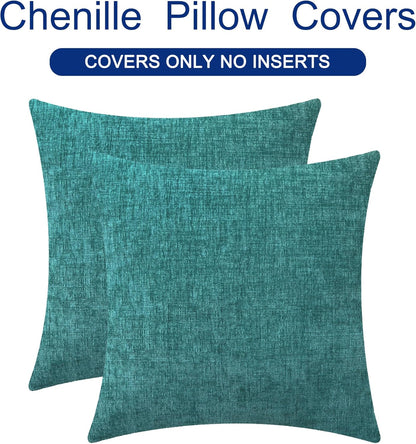 CaliTime Throw Pillow Covers Decorative 18 X 18 Inches Pack of 2 Cozy Chenille Cushion Cases for Couch Sofa Bed Living Room Home Teal