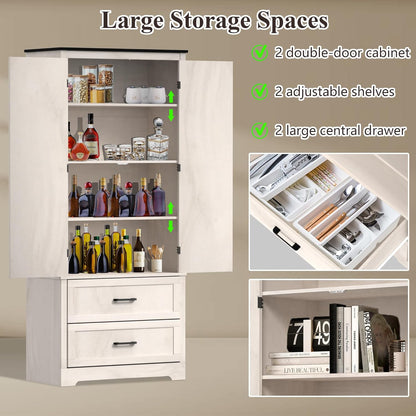 71" Kitchen Pantry Storage Cabinet, Barn Doors Tall Storage Pantry Cabinet with Drawers & Adjustable Shelf, Modern Farmhouse Cupboard Wood Pantry for Kitchen, Living Room, Dining Room, Oak Beige