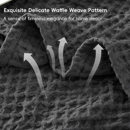 PHF Ultra Soft Waffle Weave Blanket Twin Size 66"x 90"- Washed Lightweight Breathablee Cozy Woven Blanket - Great for Couch Bed Sofa Home Car - Black