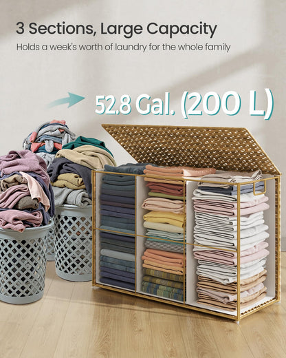 SONGMICS Laundry Hamper with Lid, 52.8 Gal (200 L) Synthetic Rattan,Foldable