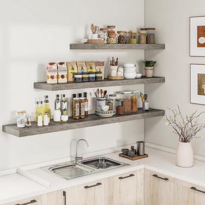 RICHFOCUS 72Inch Floating Shelves for Wall 1 Pack Shelves for Bedroom|Kitchen|Bathroom Wall Mounted Rustic Wood Floating Shelf with Invisible Brackets for Books|Storage|Decor, Grey