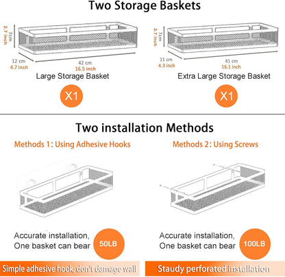 PUSDON Metal Wall Hanging Basket 2 Packs DIY Suitable for Multiple Scenes - Large White Netting