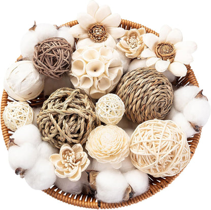 23Pcs Decorative Balls for Potpourri Bowl Filler, Bowl Filler for Table Centerpiece Home Decor, Woven Rattan Wicker Balls, Rattan Wicker Orbs Fillers for Vase Jar Dough Bowl