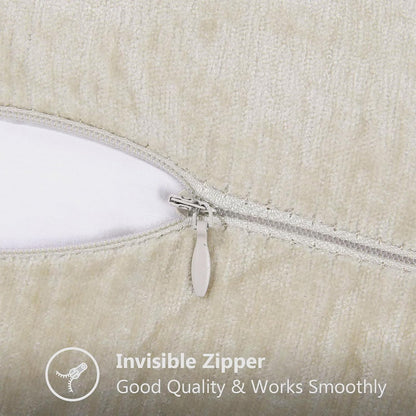 decorUhome Chenille Soft Throw Pillow Covers 24x24 Set of 2, Farmhouse Velvet Neutral Decorative Euro Pillow Covers with Stitched Edge for Couch Sofa Bed Home Decor, Beige