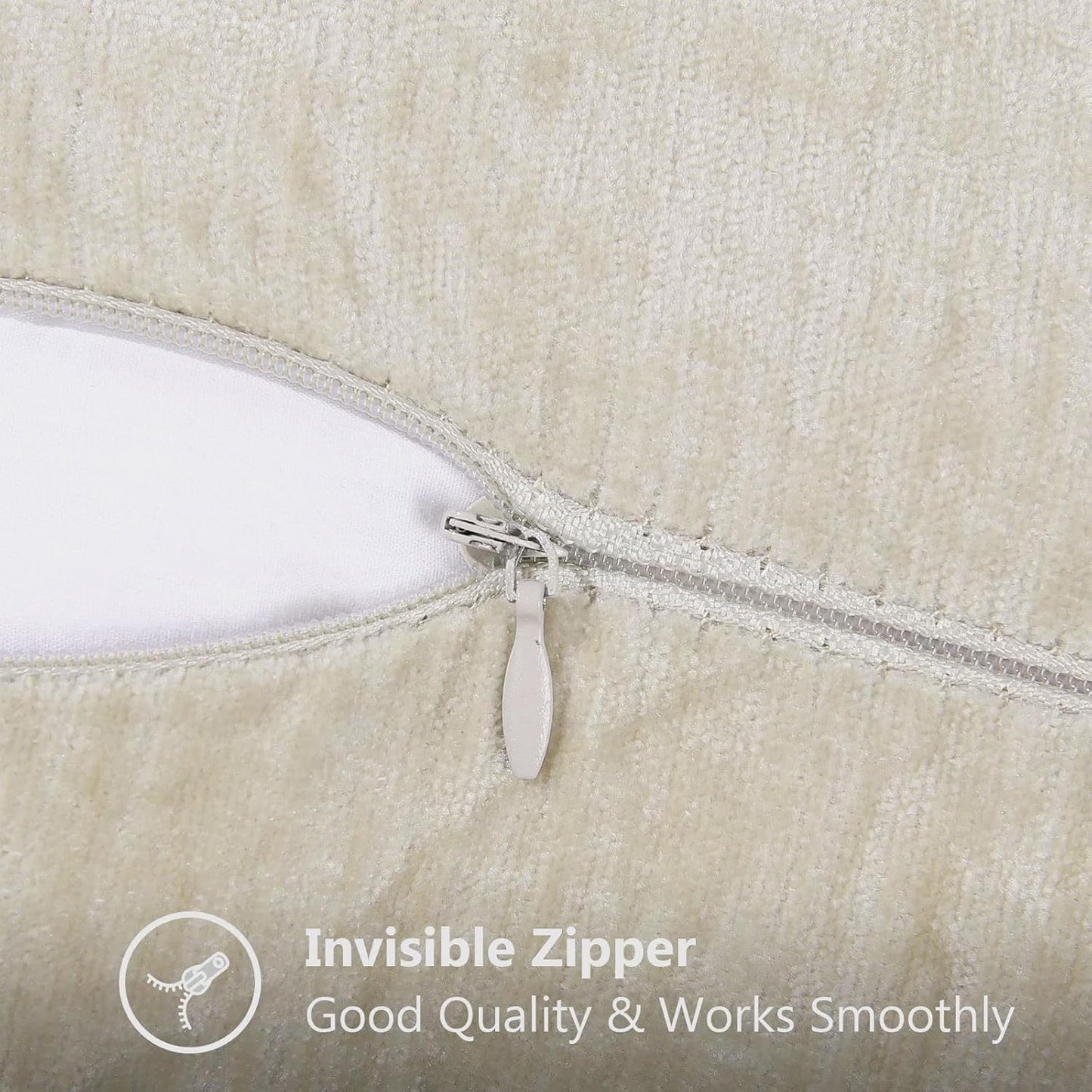 decorUhome Chenille Soft Throw Pillow Covers 26x26 Set of 2, Farmhouse Velvet Neutral Decorative Euro Pillow Covers with Stitched Edge for Couch Sofa Bed Home Decor, Beige