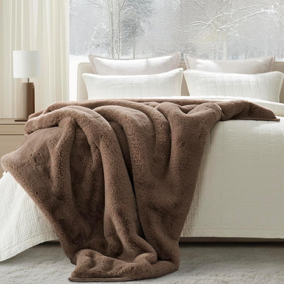 Luxury Soft Faux Chinchilla Fur Throw Blanket for Couch, Warm Thick Heavy Winter Throw Blanket 1220GSM for Bed, Fluffy Cozy Mink Blanket with Reversible Velvet, Tawny Mink, 50"x60"